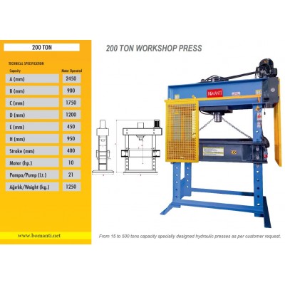 Hydraulic Workshop Press 200 Ton