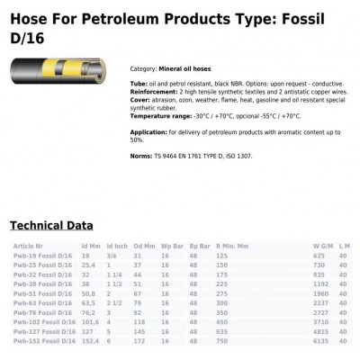 Fuel Discharge Hose Fossil D 16